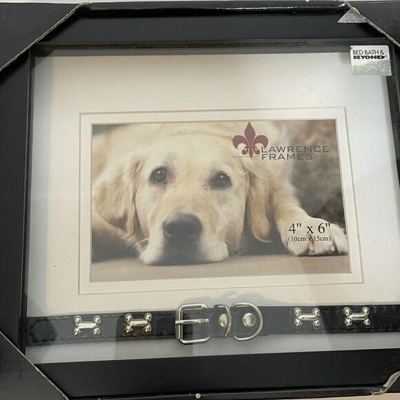 New Lawrence Frames 4 x 6 Dog Collar Picture Frame Black Collar & Dog Bones - Picture 2 of 3